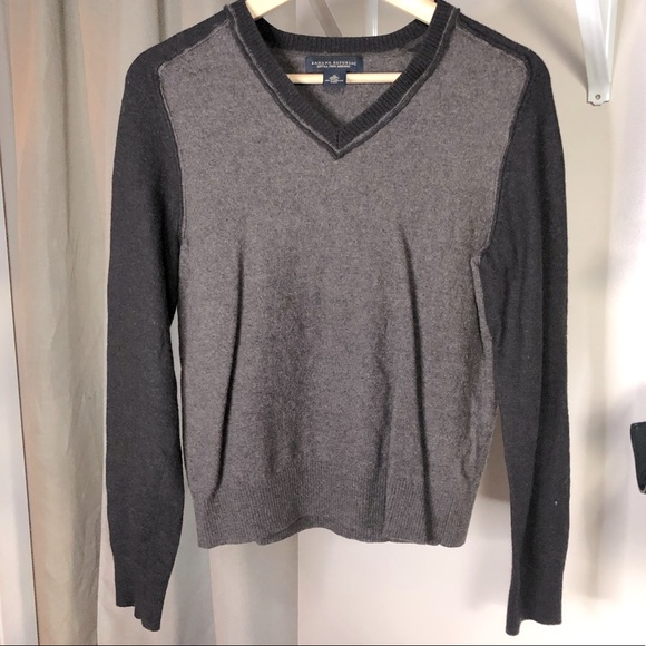 Banana Republic Extra Fine Merino Wool V Neck Sweater Two Tone Brown Small Med - Picture 2 of 3